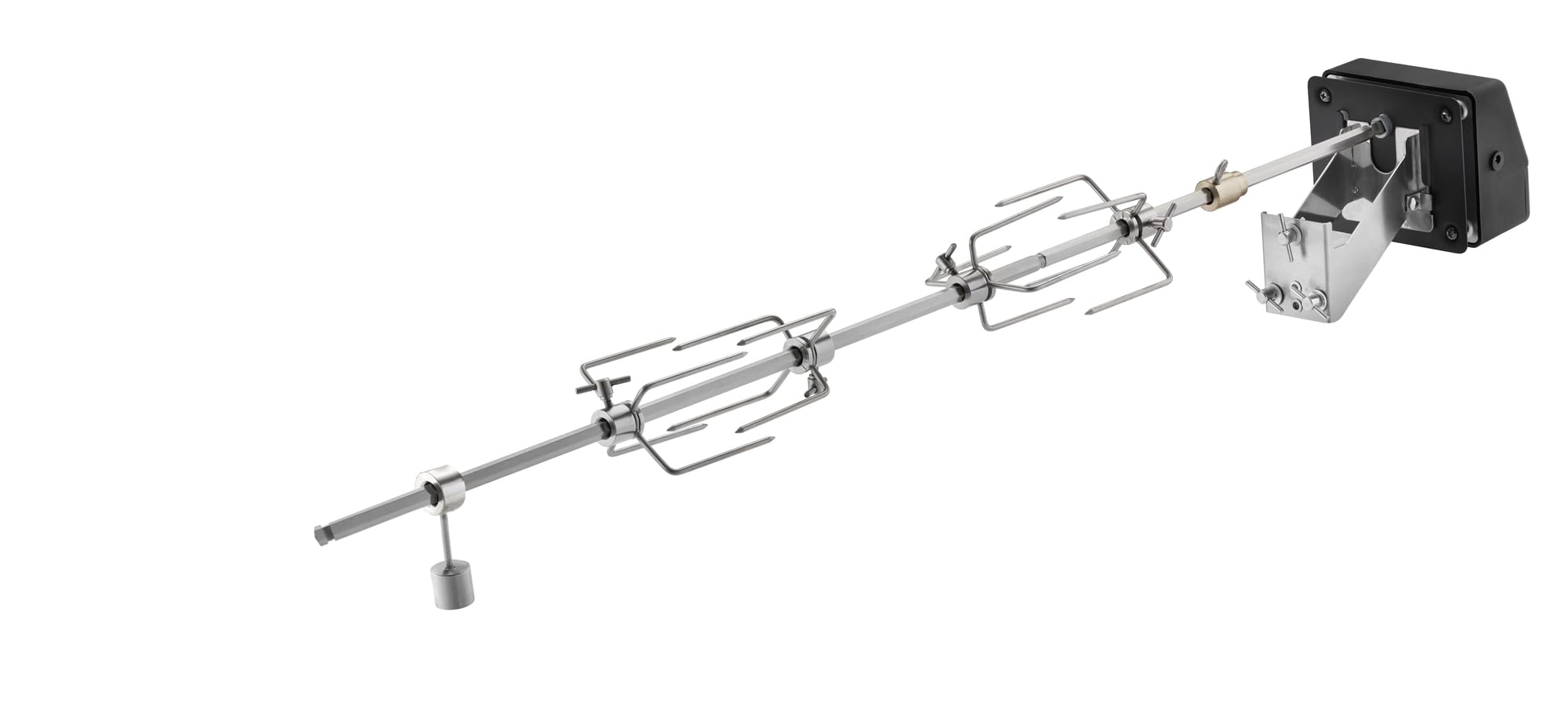 RÖSLE ALLFLAME Broche à rôtir pour barbecue en acier inoxydable, brochette 6 pans, jusqu'à 10 kg, moteur électrique avec bloc d'alimentation, 3 tr/min, argenté/noir