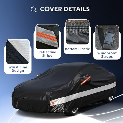 Image of Holhtly Car Cover Custom Fit for Honda Civic， Car Covers for Automobiles All Weather Waterproof Sun Snow Rain Wind Dust Protection, Outdoor Car Cover Black & Grey