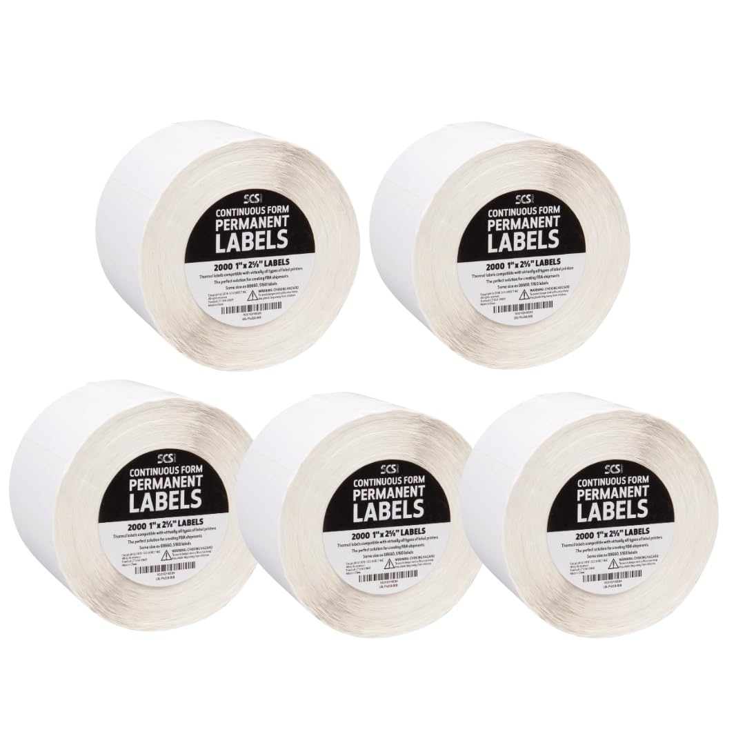 Thermal Label Printer Roll - 10000 (1" X 2 5/8") Permanent Amazon FBA Labels (5 Rolls of 2000) - 100% Compatible with FBA and Zebra Printers