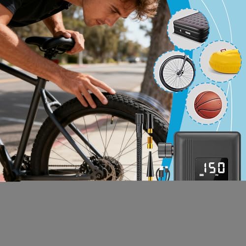 Bomba de bicicleta portátil para camping y viajes con apagado automático 2