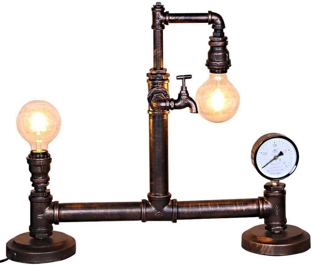 Lampe de table retro industrielle en fer rustique style tuyauterie retro