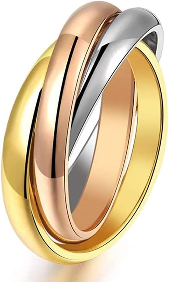 Stainless Steel Interlocked Rolling Ring Triple Band Stacking Cross Rings for Women