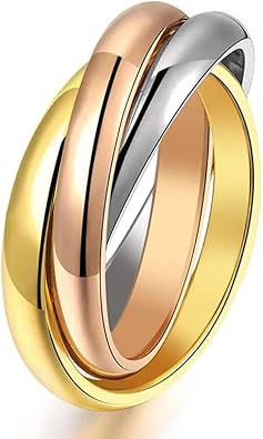Stainless Steel Interlocked Rolling Ring Triple Band Stacking Cross Rings for Women