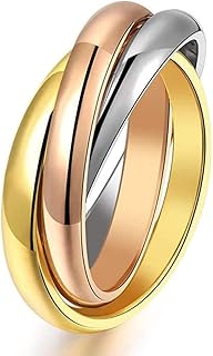 Stainless Steel Interlocked Rolling Ring Triple Band Stacking Cross Rings for Women