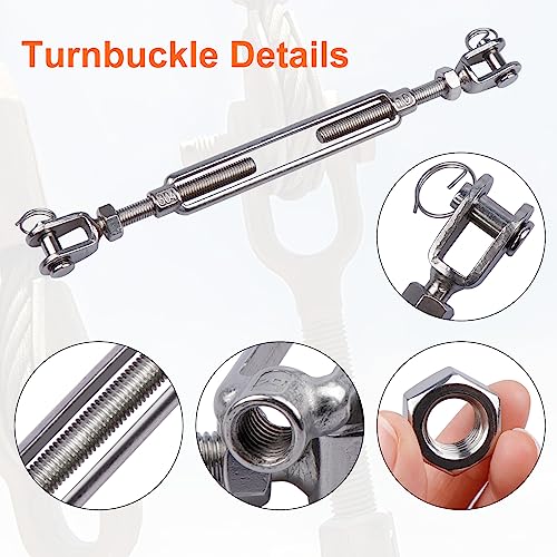 LordHardware 4Pcs Stainless Steel 3/8 Inch M10 Jaw and Jaw Turnbuckles for Tensioning Cable Rope Chain, 1200 lbs Load - Thumbnail 3