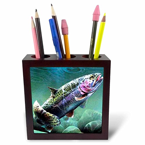 3dRose LLC Rainbow Trout 5-Inch Tile Pen Holder