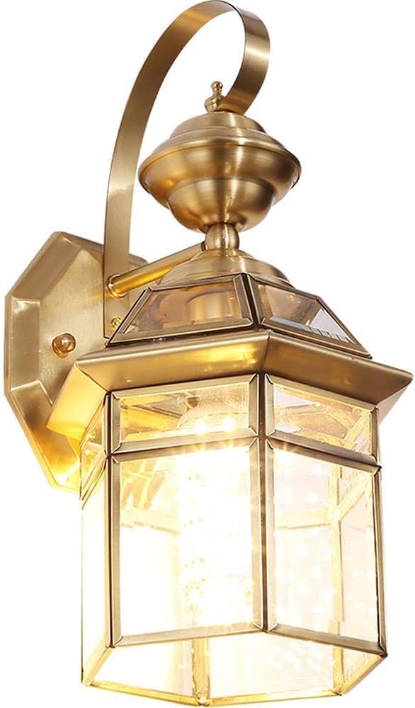 JKJZSALJ Outdoor Wall Sconce American Simple Gold Wall Light H65 Brass Lamp Body Patio Light With Transparent Glass Lampshade,Led Light