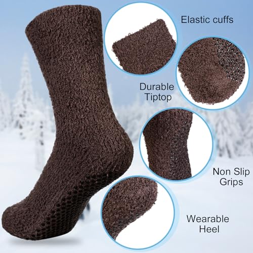 JaGely 21 Pairs Men Fuzzy Sock Bulk Winter Cozy Slipper Sock with Microfiber Plush Sleeping Non Slip Socks Yoga Gift4