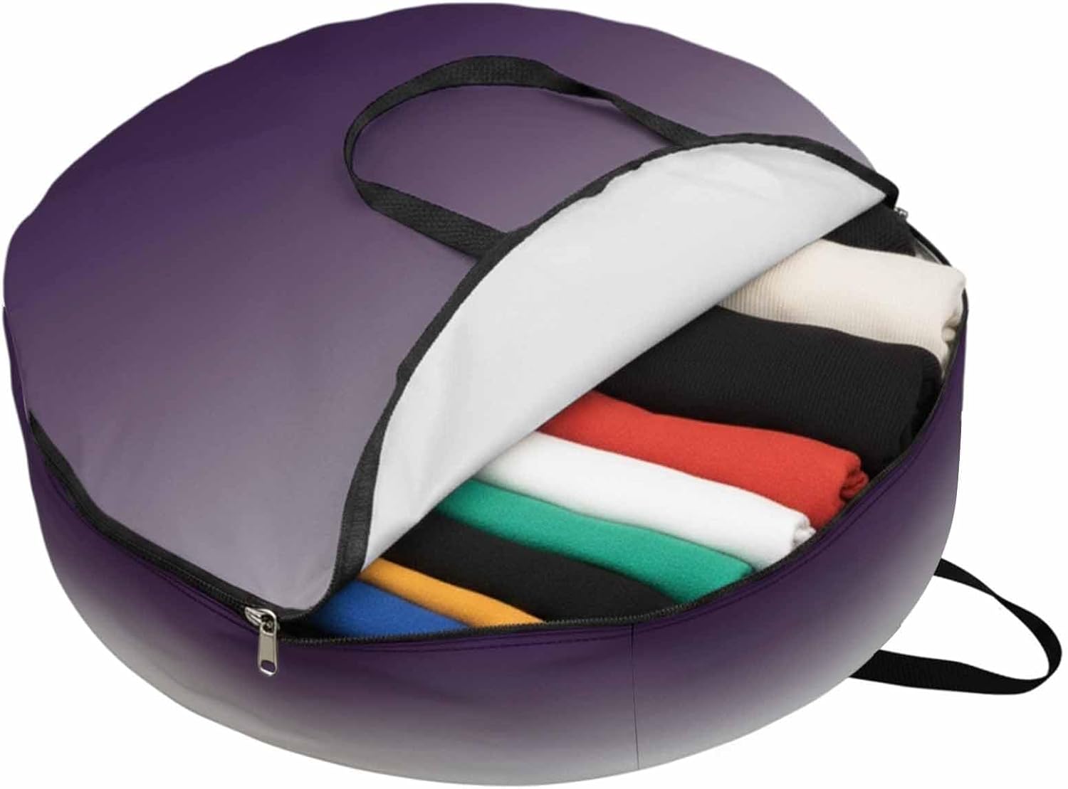 Purple Gray Round Storage Bag 36 Inch, Gradient Clothes Storage Container with Handles Heavy Duty Organizer for Comforter, Bedding & Holiday Wreaths