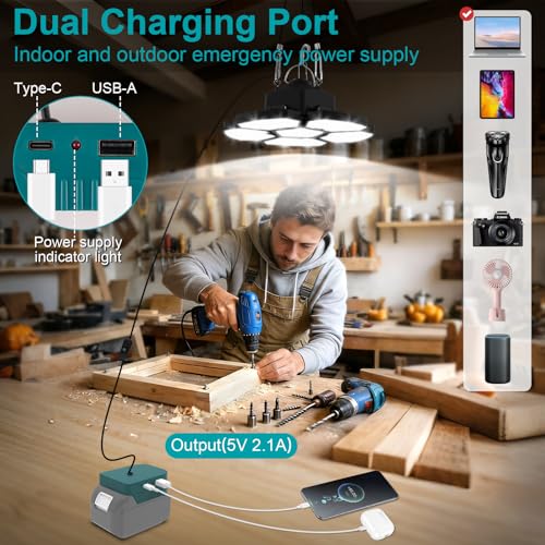 Projecteur de chantier LED 65W T-SUNUS éclairage 360 pour batterie 20V USB