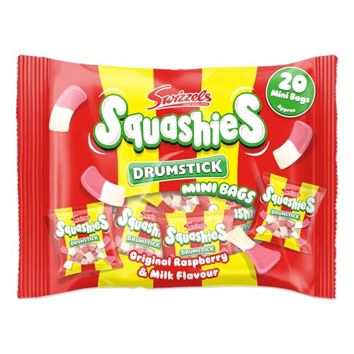 Swizzels Drumstick Squashies Sweets Raspberry and Milk Flavour Sweets Mini Bag Multipack (20 Mini Sweet Bags)