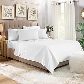 1000 Thread Count White 6 Piece Queen Sheet Set with 2 Extra Pillow Cases, 100% Long Staple Cotton Smooth Sateen Weave Bed Sheets with Deep Pockets, Value Pack 6 pc Cotton Sheets Queen White