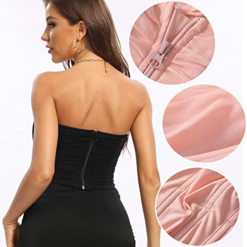 Bbydby Bustiers Tops For Women Vintage Strapless Open Back Mesh Boned Overbust Corset Black X-Small #TOP4