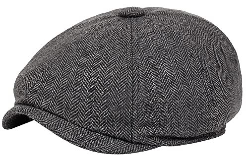 CaySep Gorras de periódicos de fiesta temática de los años 20 para hombre, sombrero de espiga de periódico de 8 paneles, sombrero plano de Gatsby de los años 20, Gris Oscuro.