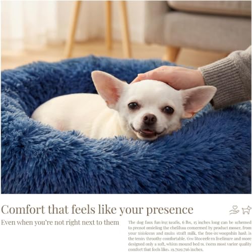 Image of ZEXSAZONE Calming Donut Dog Bed for Small & Medium Dogs, Ultra Soft Plush Pet Bed with Raised Rim Support, Anti-Slip Bottom, Washable Round Dog Bed for Puppy, Cat & Dogs (Navy Blue)
