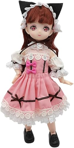 Miniatura 5 de bjd - Vestido de muñeca inteligente, accesorios y vestido de orejas de gato de 12 pulgadas, vestido Lolita de muñeca con articulación de bola de 1/6