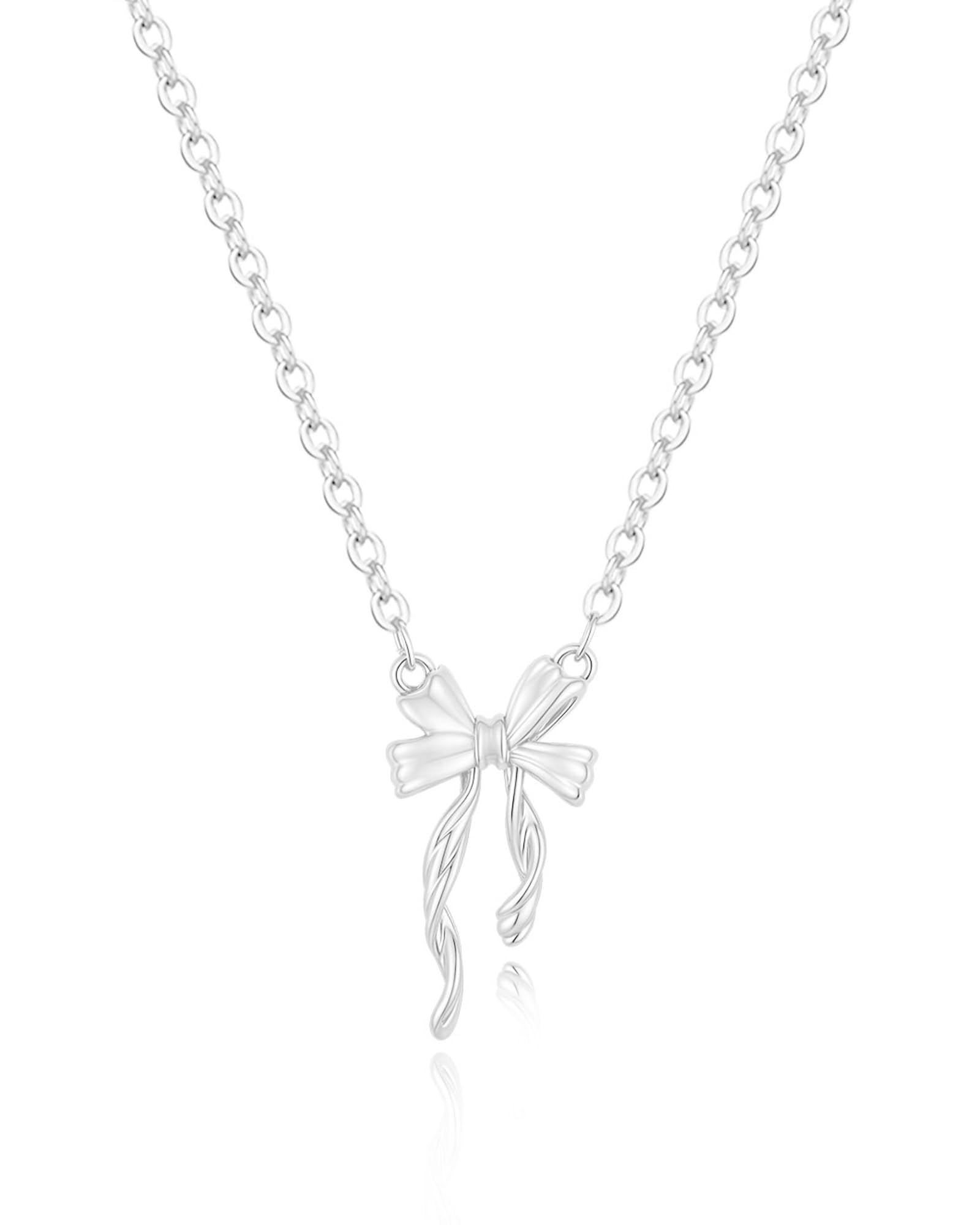 PRTGL Kette Damen – 14K Weißgoldfarben Zierliche Silber Kette mit Herz-, Mond- & Stern-, Blume-, Schmetterling- & Tiermotiv Kreuz-, Softball-,Flugzeug-,Anhänger Halskette