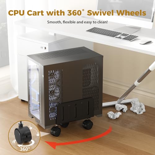 Image of JOY worker Computer Tower Stand, 4.9 to 13.9 inch Wide Adjustable Mobile PC Cart with 5 Wheels, Steel Tower Floor Stand Holds Up to 66 lbs, Rolling Gaming CPU Holder Under Desk, Black