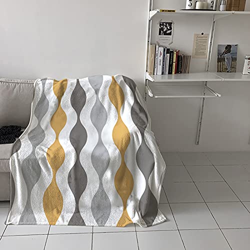 Nicecome Flannel Fleece Blanket Throw, Mid-Century Modern Geometric Yellow Gray Pattern Ultra Soft Warm Fluffy Plush Throw Blanket For Bed Couch Camping Decorative Throw 50"X40" #TOP3