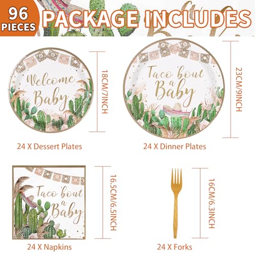 Image of 96Pcs Taco Bout a Baby Shower Party Decorations, Serve 24 | Cactus Baby Shower Plates Napkins Tableware Set Mexican Fiesta Decorations for Cinco De Mayo Gender Reveal Birthday Supplies