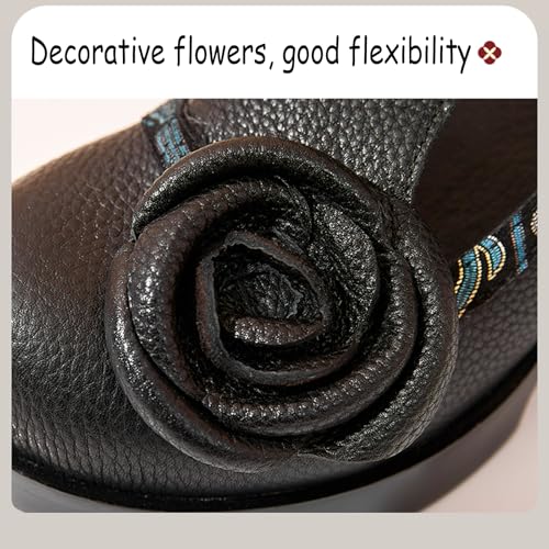 Women's Genuine Leather Flower Platform Chunky Heel Mary Jane Shoes Comfortable Wide Round Toe Non Slip Block Heel Dress Pumps for Party Bridesmaids Dating Fashion Sandals3