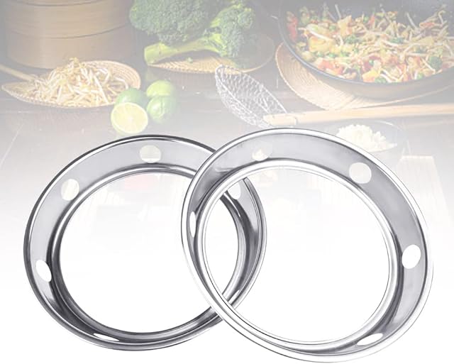 YAANBUNB 2 Pcs Wok Ring Holder Wok Ring for Gas Stove Stainless Steel Wok Ring Round Bottom Wok Rack Wok Support Ring Stove Accessories 6.5 Inch and 8 Inch Reversible Size for Most Gas Stove Fry Pans