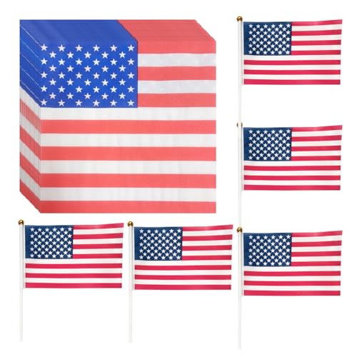 BIFHIG 20 Serviettes en Papier Américaines Et 5 Petits Drapeaux, Décoration sur Le Thème De La Fête De L'Indépendance, Serviettes À Thème Patriotique,...