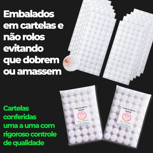 100 pares Fecho de Contato 2cm Dupla Face Adesivo Redondo Branco Autocolante Macho e Fêmea