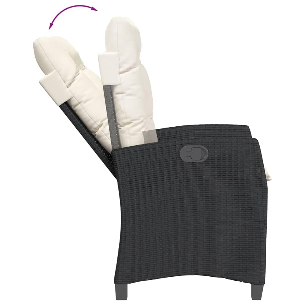 Set di 7 mobili da giardino in polyrattan nero con tavolo in legno di acacia, seduta regolabile, cuscino con rivestimento lavabile, per terrazza, balcone, giardino d'inverno, uso all'aperto