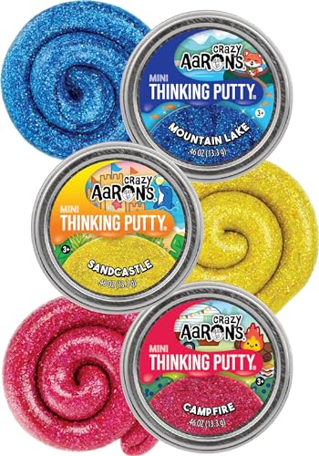 Crazy Aaron's Putty Mini Tins Summer Sparkle Gift Set Featuring Mountain Lake, Campfire and Sandcastle - 3 Pack (13.3g Each)