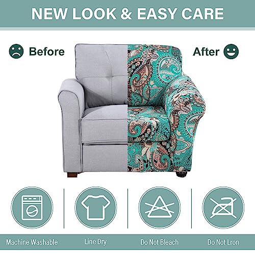 Lamberia-Printed-Sofa-Cover-High-Stretch-Sofa-Slipcovers-2-Piece-Armchair-Slipcover-with-One-Separate-Cushion-Cover-Elastic-Bottom-Floral-Pattern-Pet-FriendlyGreen-Armchair Lamberia Printed Sofa Cover High Stretch Sofa Slipcovers 2 Piece Armchair Slipcover with One Separate Cushion Cover Elastic Bottom Floral Pattern Pet FriendlyGreen Armchair