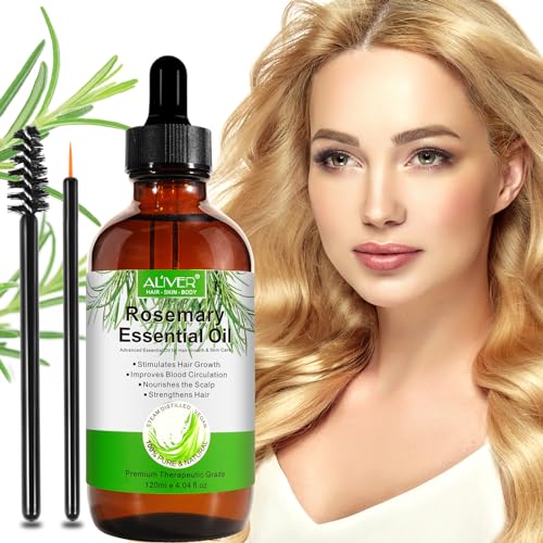 Aceite esencial de romero para el crecimiento 120ml, aceite romero cabello, aceite de romero para el cabello 100% puro para Pestañas, Cuidado Piel, estimula crecimiento cabello, nutre cuero cabelludo