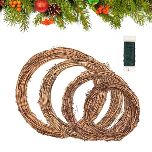 4 Stück Natur Weinreben Kränze Set mit Blumendraht 15/20/25/30cm...