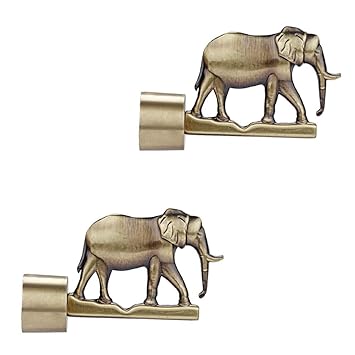 FERIO Elephant Design Zinc Alloy Curtain Bracket/Holder for Door and Window 1 Inch Rod Size Brass Antique Finish Set (Pack of 2)