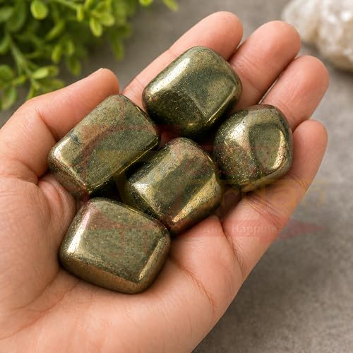 Image of Crystal Pyrite Tumble Stone | 50 gm Tumbled Gemstones | Reiki Healing Stones | Home Decor Pebbles | Aquarium Gravel | Garden & Table Decor