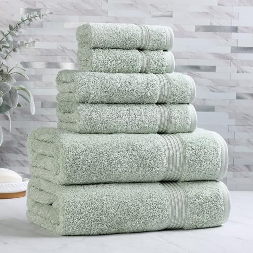 Superior Luxus Baumwolle Badetuch-Set - 6-teiliges Handtuch-Set, hochwertige ägyptische Baumwolle, salbeigrün – Ansicht 2