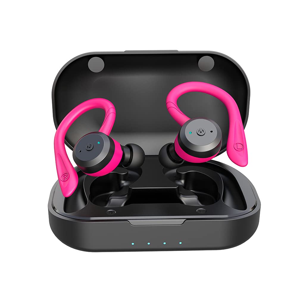 Cuffie Bluetooth con Microfono, Cuffie Wireless con Riduzione del Rumore, IPX7 Impermeabile, Auricolari Stereo Hi-Fi, per L'allenamento in Palestra,Rosa