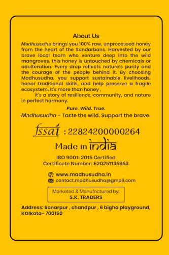 Image of Madhusudha Khalse Flower Honey Raw Forest Honey Natural Bee Product from Sundarban Region Golden Liquid Sweetener for Tea Breakfast Cooking Baking Dessert Edible Use Smooth Texture 250 g