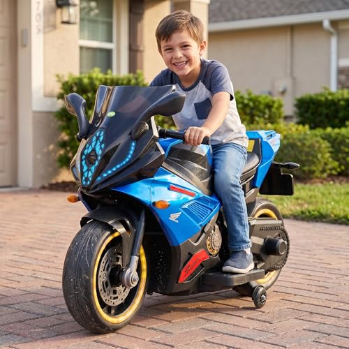 Image of Baybee SuperX Electric Bike for Kids 3+ Years | Baby Rechargeable Battery Bike with Training Wheels, Hand Accelerator, Foot Brake, Led Lights & Music | Battery Operated Bike for Kids to Drive (Blue)