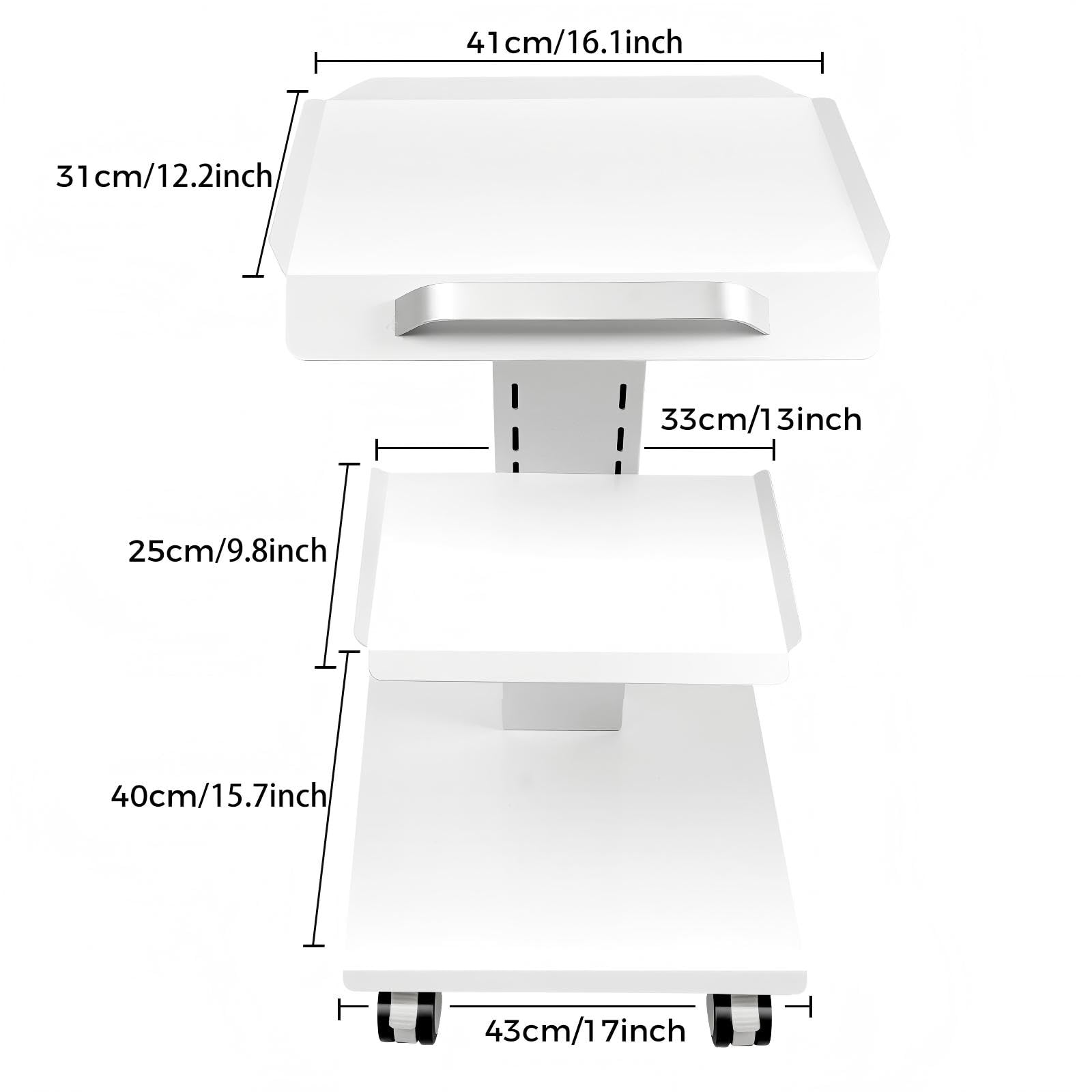 Carrello multifunzione da laboratorio, livello 3, con presa di corrente, carrello per attrezzi, clinica, pratica, studio cosmetico, altezza regolabile, in acciaio, con prese freni, con 3 connettori a