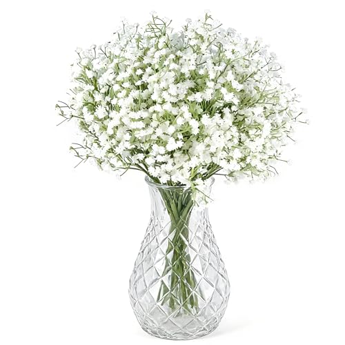 Image of BOZILY 16PCS Artificial Flowers, Artificial Baby Breath White Faux Gypsophila Bouquet Reusable Fake Flowers for Wedding Bouquet, Home Decor, DIY Floral Arrangements