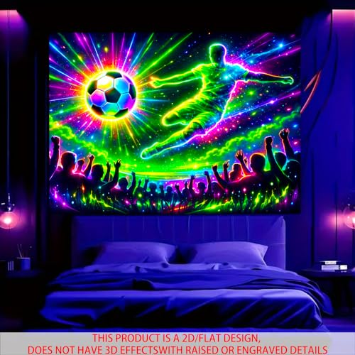Image of Nuxovilar Neon Soccer Crowd Wall Tapestry Polyester 78.74x59.05 In | Glow Poster Trippy Wall Art Sports Decor UV Backdrop Bedroom Game Room Dorm Space Room (Soccer Kick Crowd)