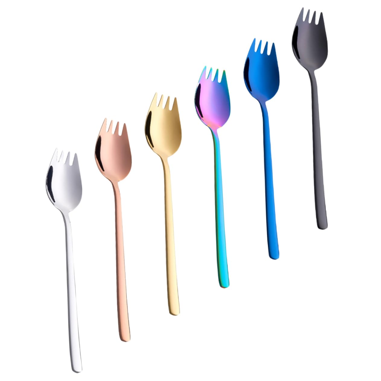 TOYANDONA 2 Set Stoviglie Forchetta E Cucchiaio Forks Cucchiaio Forchetta Doppio Uso Cucchiai Da Insalata in Acciaio Inossidabile Cucchiai Di Insalata Acciaio Inossidabile 304 6 Pezzi*2