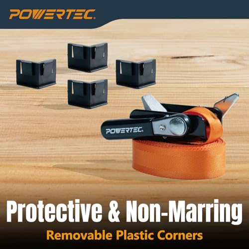 Image of POWERTEC Adjustable Band Clamp for Woodworking - 15 ft. Adjustable Strap Clamp with Ratcheting Handle, Non-Marring Corners, 1000 lbs Capacity, 1 PK (72071)