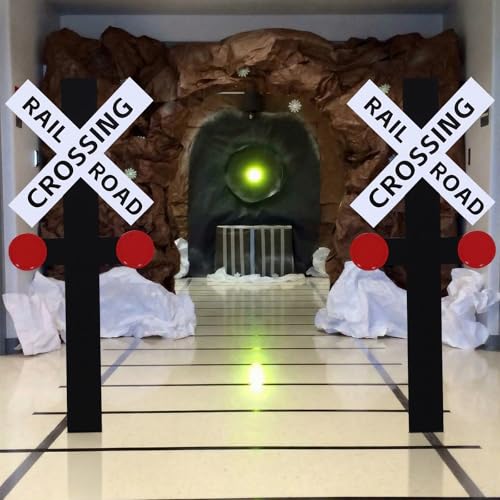 2 Pcs 16 x 40 Train Party Decoration For VBS Directional Railroad Sign Vacation Bible School Yard Decorations for Church VBS Classroom Outdoor Party Wayfinding Props