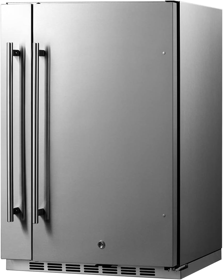 Summit Appliance FF19524 24'' Wide Built-In All-Refrigerator, Slide-Out Storage Compartment, Complete Stainless Steel Construction, LED Lighting, Adjustable Shelves, Thermostat, Sealed Back, Silver