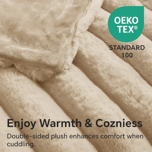 Image of BEDELITE Faux Fur Throw Blanket for Couch, 770GSM, 50 inch x 60 inch, Linen