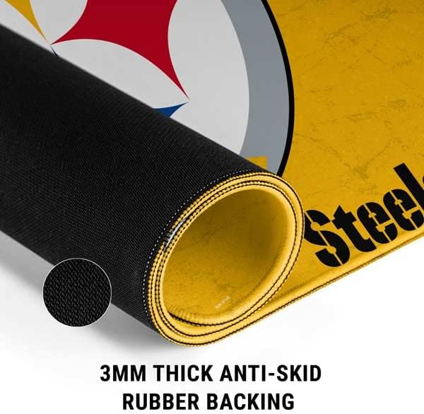 Skinit Extra Large Gaming Mouse Pad - Officially Licensed NFL Pittsburgh Steelers - Alternate Distressed Design with Stitched Edges, Waterproof, Non-Slip Rubber Base, Desk Mat for Keyboard & Mouse