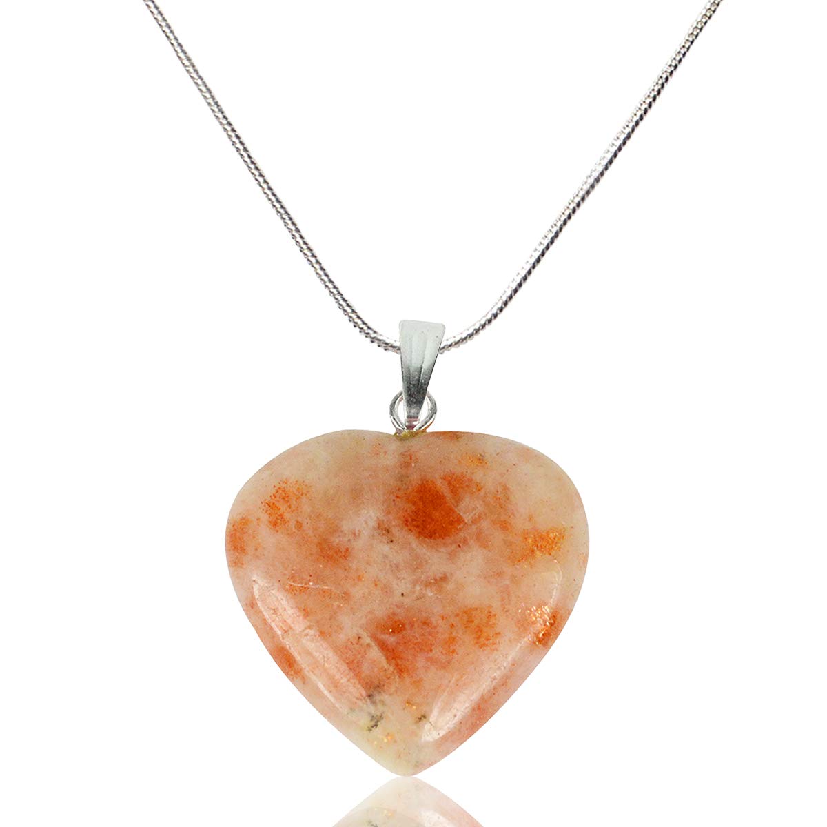 Sunstone Pendant Heart Shape Crystal Stone Pendant/Locket with Metal Chain for Reiki Healing and Crystal Healing Gemstone Size 25-30 mm (Color : Peach)-image-5
