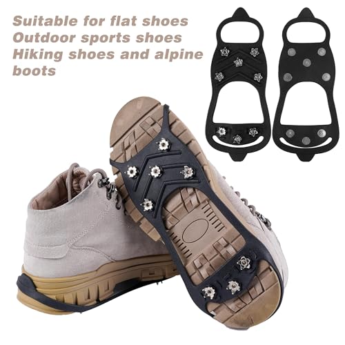 Image of 2 Pairs Non Slip Gripper Spike Ice Traction Cleats Walk Traction Cleat Durable Ice Snow Grips for Shoes, Boot with 8 Steel Studs Crampons (Large: Women (10-11.5) / Men (8.5-10))